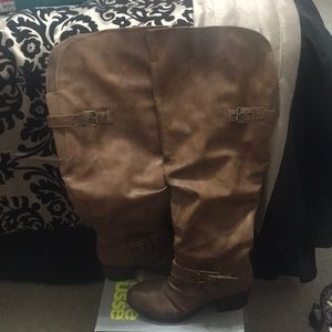 Thigh High brown heeled boots
